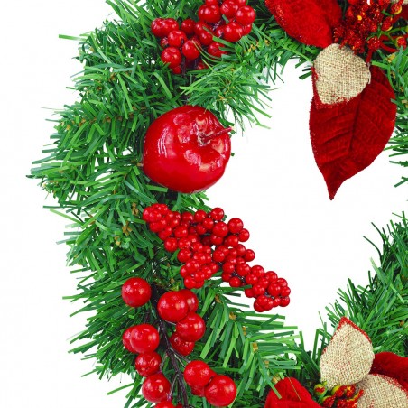 Guirnalda de puerta redonda para Navidad de 35 cm con decoraciones rojas