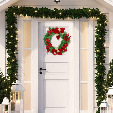 Guirnalda de puerta redonda para Navidad de 35 cm con decoraciones rojas