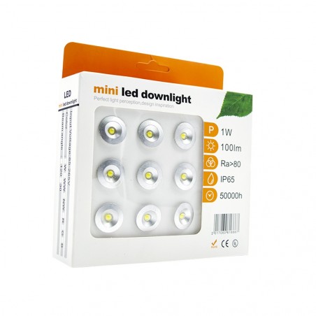Art. 616667 Conjunto de 9 mini focos LED 1W larga duración con protección IP65