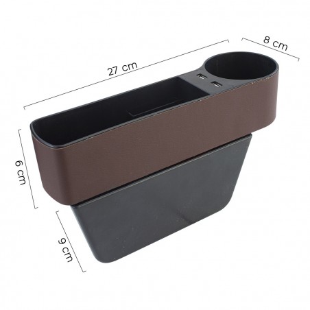 Compartimento de almacenamiento para coche lateral con 2 puertos USB y portavaso