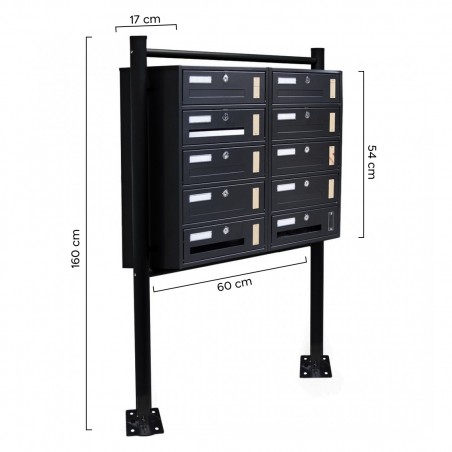 Buzón de 10 plazas grupo de condominio con soporte 160x60x17 cm ANTRACITA