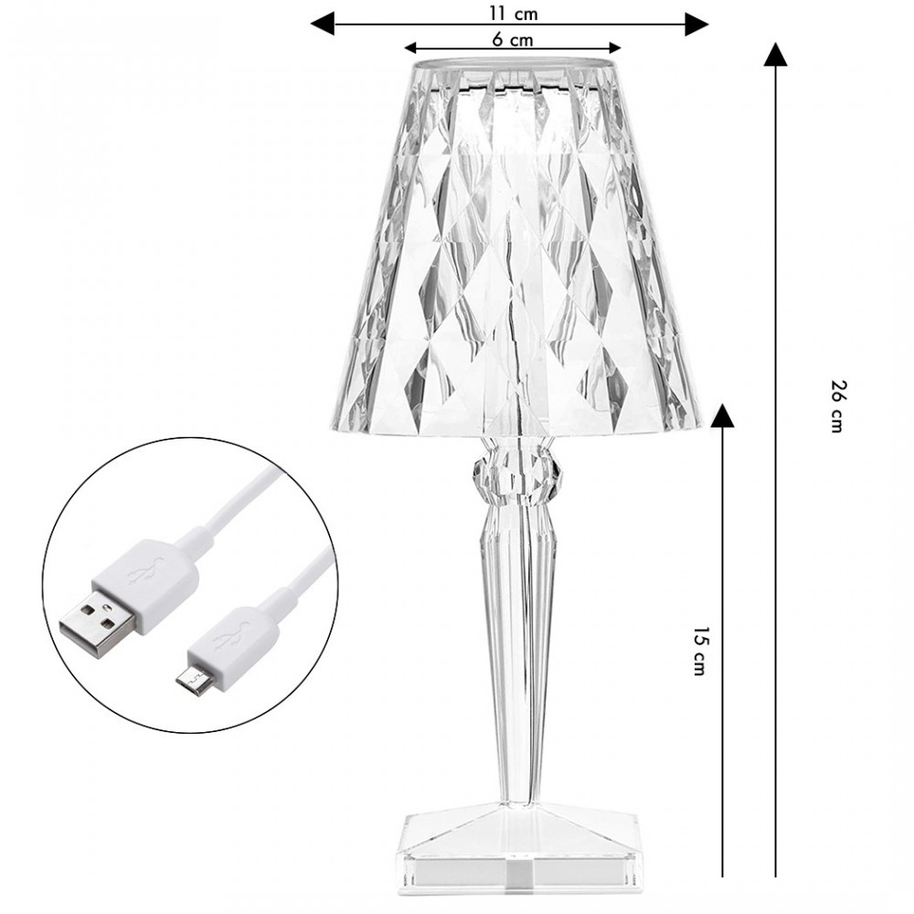 Lámpara de mesa Diamond con luz LED coloreada...