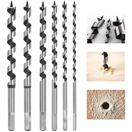 Brocas para madera 6 piezas Vaso hexagonal de 6 a 16 mm en caja Longitud 23 cm