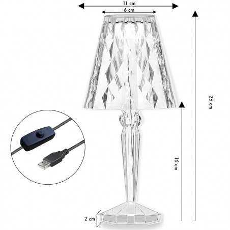 565621 Lámpara de mesa de cristal con luces LED multicolores y cable USB