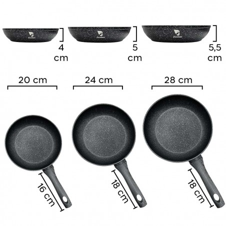 18966 Set 3 sartenes Jordan 20 24 28cm aluminio forjado con fondo antiadherente