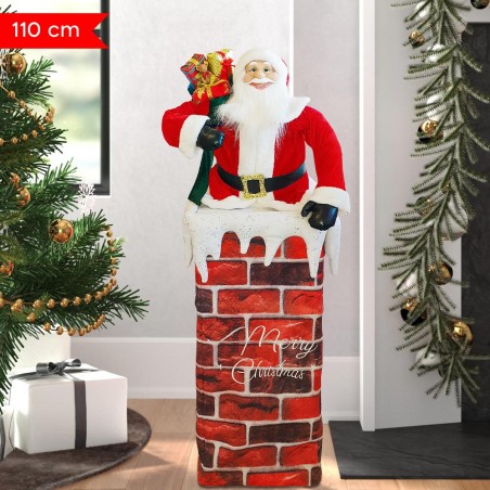 392038 Papá Noel con chimenea ajustable 110 cm con luz Decoración navideña