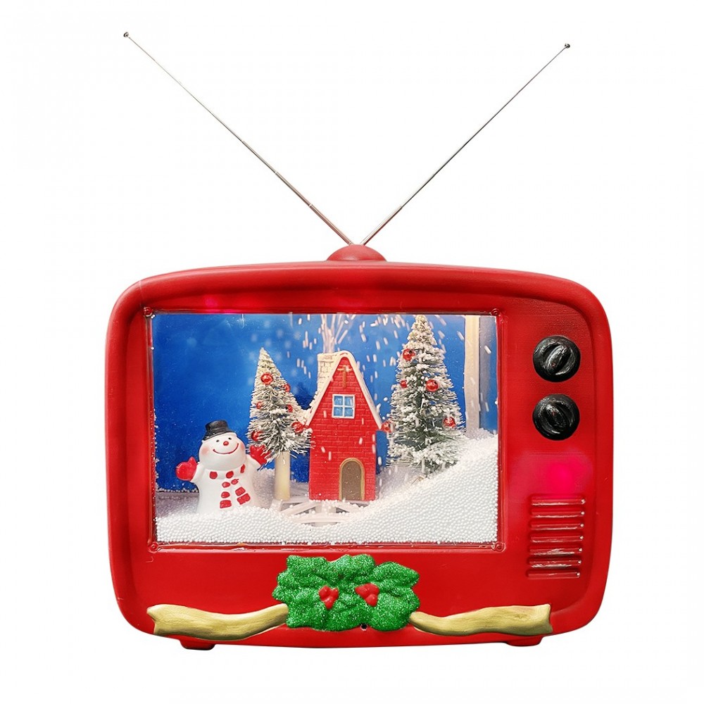 TV navideña con paisaje animado, luz y música...