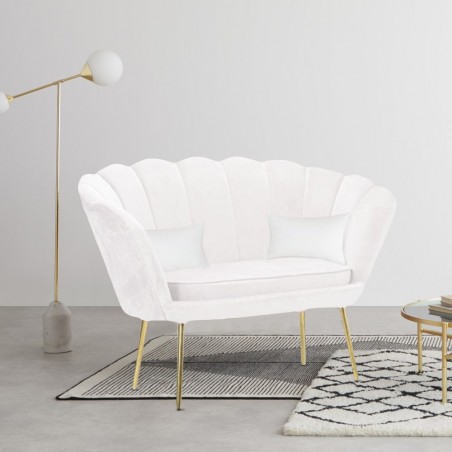 Sofá de salón 2 plazas terciopelo LOLA asiento concha vintage 122x73x78 cm