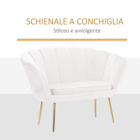 Sofá de salón 2 plazas terciopelo LOLA asiento concha vintage 122x73x78 cm