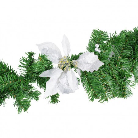 326592 Guirnalda de Navidad en rama de árbol 2 Mt con adornos de acebo y plata
