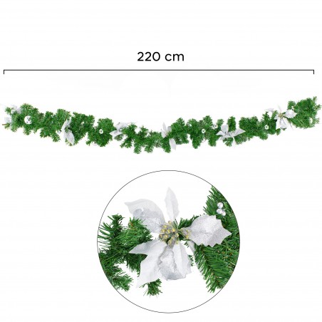 326592 Guirnalda de Navidad en rama de árbol 2 Mt con adornos de acebo y plata