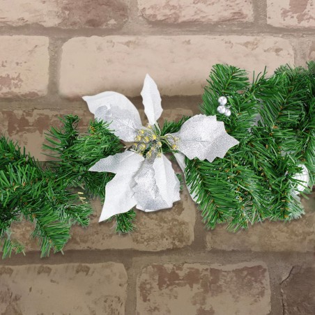 326592 Guirnalda de Navidad en rama de árbol 2 Mt con adornos de acebo y plata