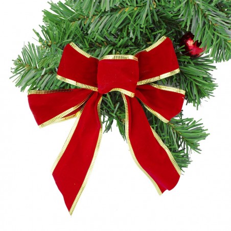 326608 Guirnalda de Navidad para puerta con bolas lazos y flores Rojas 40x95 cm