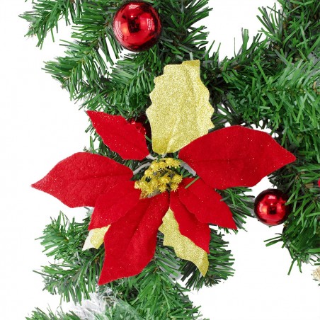 326608 Guirnalda de Navidad para puerta con bolas lazos y flores Rojas 40x95 cm