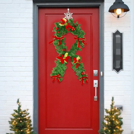 326608 Guirnalda de Navidad para puerta con bolas lazos y flores Rojas 40x95 cm