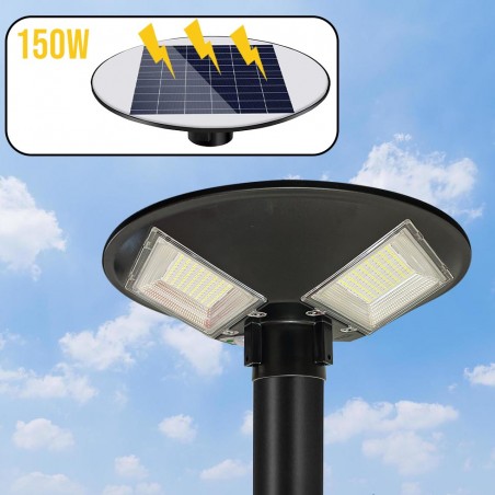 031507 Farola solar 150W con poste de pared curvo y control remoto de 42x12cm