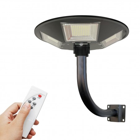 053004 Farola solar 300W con poste de pared curvo y control remoto de 55x13cm