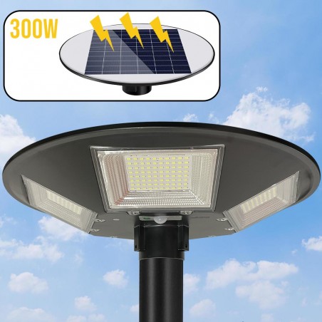 053004 Farola solar 300W con poste de pared curvo y control remoto de 55x13cm
