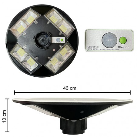 042008 Farola solar 200W con poste de pared curvo y control remoto de 46x13cm