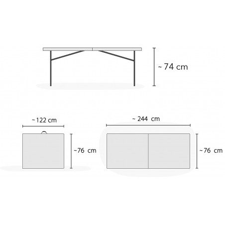 Mesa Plegable de Jardín SILVERA XL Transportable en Maletín 244X76X74 cm