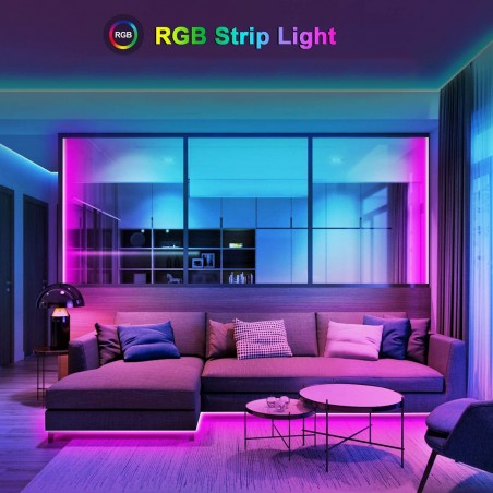 5050 Tira LED RGB 5mt Brillo Color Ritmo Ajustable con APP o Control Remoto