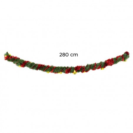 778773 Guirnalda trenzada de Navidad 280cm con campanas, bolas rojas y doradas