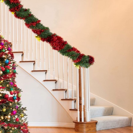 778773 Guirnalda trenzada de Navidad 280cm con campanas, bolas rojas y doradas