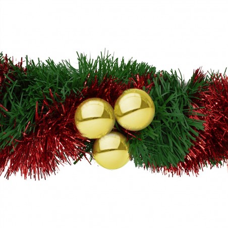 778773 Guirnalda trenzada de Navidad 280cm con campanas, bolas rojas y doradas