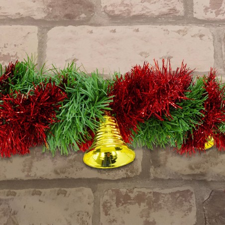 778773 Guirnalda trenzada de Navidad 280cm con campanas, bolas rojas y doradas