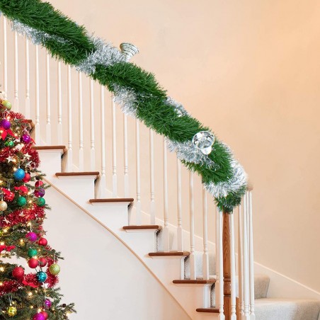 778797 Guirnalda trenzada de Navidad 260cm con campanas y bolas color plata