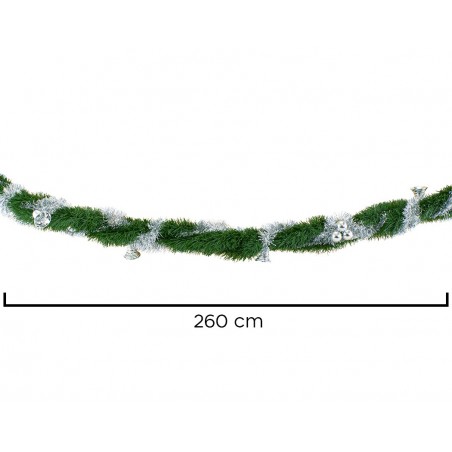 778797 Guirnalda trenzada de Navidad 260cm con campanas y bolas color plata