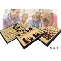 Juego de mesa 5 en 1 (Ajedrez / Damas / Backgammon / 3 en Raya) 