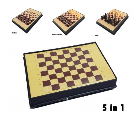 Juego de mesa 5 en 1 (Ajedrez / Damas / Backgammon / 3 en Raya) 