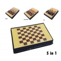 Juego de mesa 5 en 1 (Ajedrez / Damas / Backgammon / 3 en Raya) 