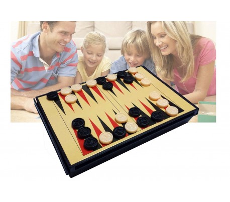 Juego de mesa 5 en 1 (Ajedrez / Damas / Backgammon / 3 en Raya) 