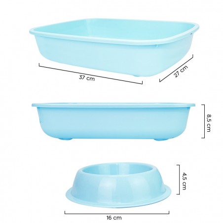 80500 Arenero y comedero para gatos 37x27x8,5H cm con cubeta y pala