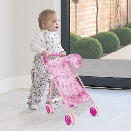 101245 Cochecito para muñecas con ositos de peluche cochecito de bebé rosa