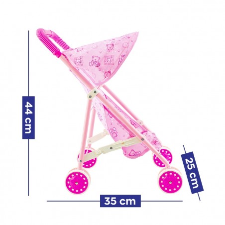 101245 Cochecito para muñecas con ositos de peluche cochecito de bebé rosa