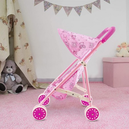 101245 Cochecito para muñecas con ositos de peluche cochecito de bebé rosa