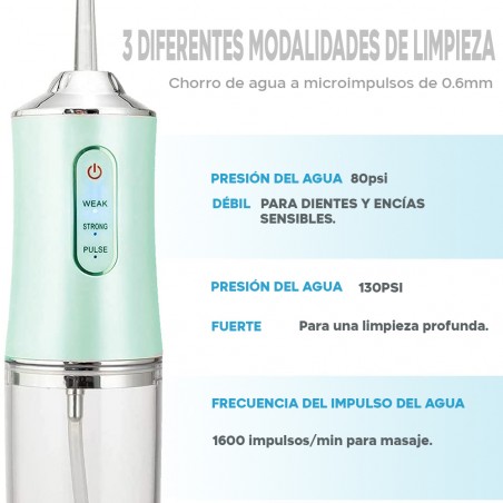 Irrigador dental eléctrico recargable con 3 modos de agua oral
