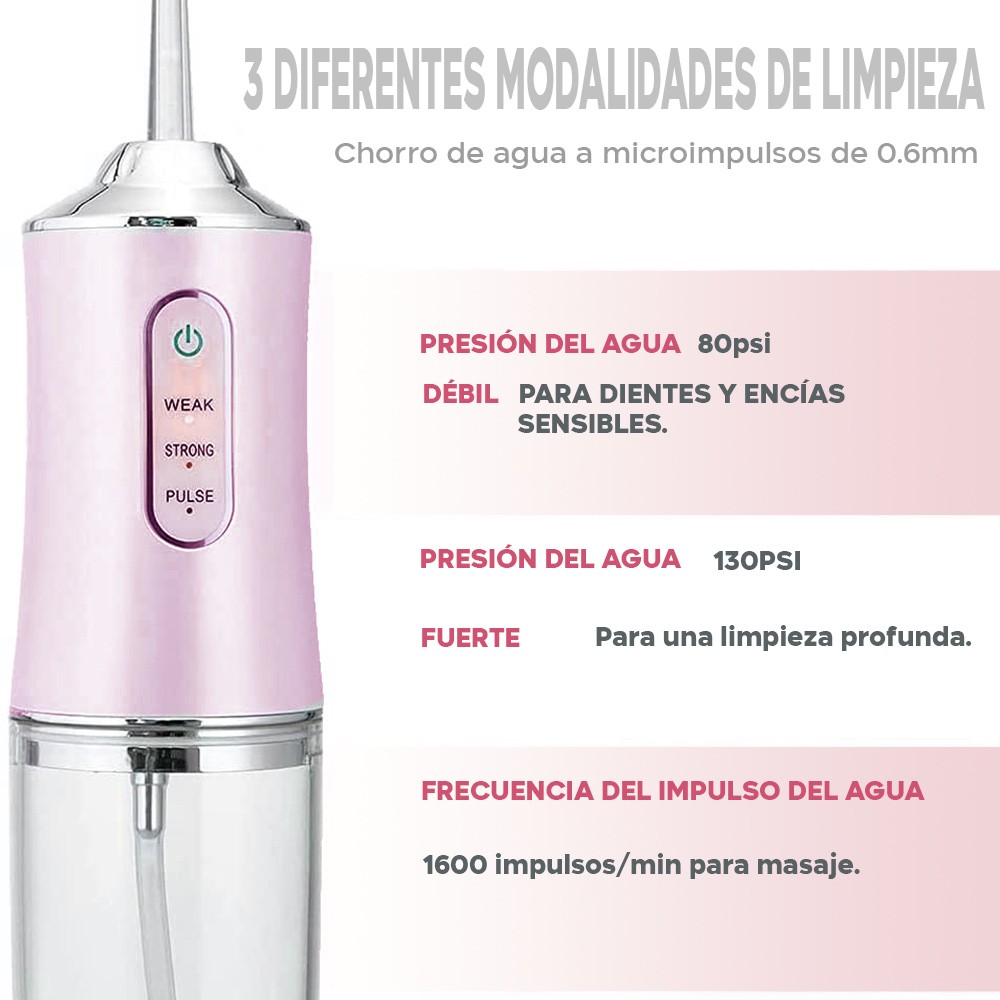 Irrigador dental eléctrico recargable con 3...