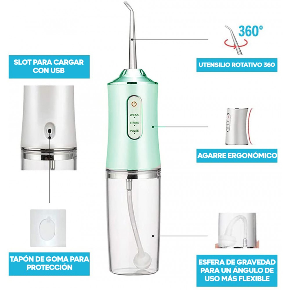 Irrigador dental eléctrico recargable con 3...