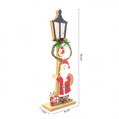 29283 Lámpara de madera con Papá Noel 45cm Decoración navideña con luz LED