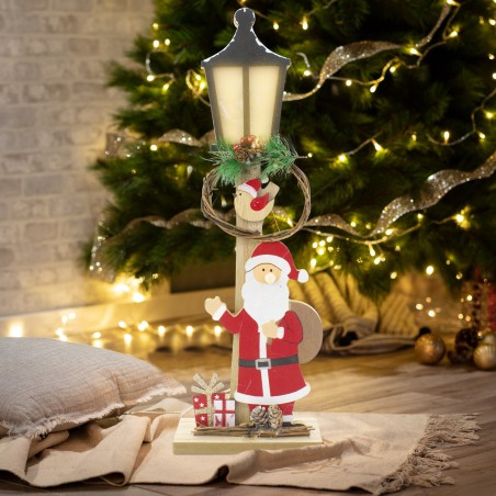 29283 Lámpara de madera con Papá Noel 45cm Decoración navideña con luz LED