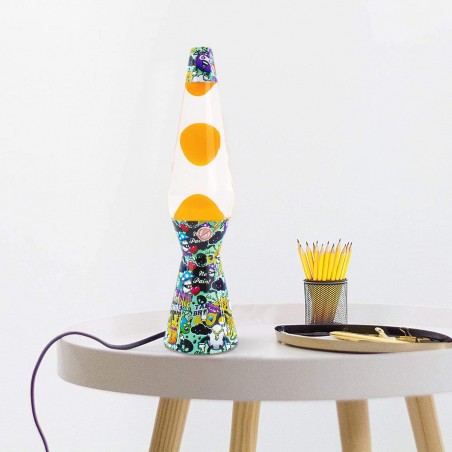 Lámpara de Lava 40cm XL1774 Graffiti y Patrón de Magma Amarillo Diseño Moderno