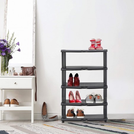 259950 Zapatero KIPIT con 5 estantes de plástico negro 80x30x48H Cm