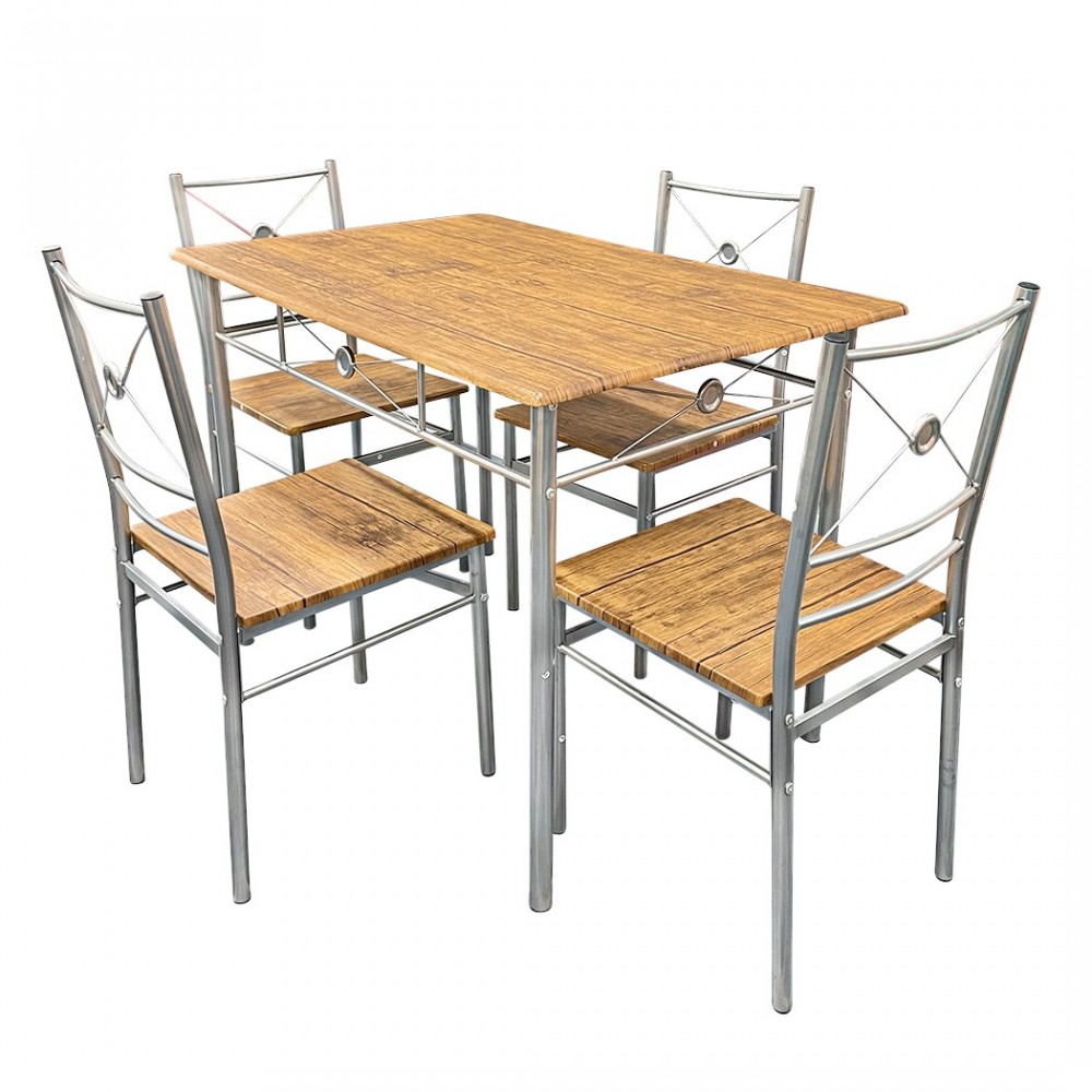 536056 Juego de mesa rectangular y 4 sillas ALDO en madera marrón MDF y metal