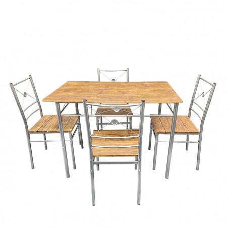 536056 Juego de mesa rectangular y 4 sillas ALDO en madera marrón MDF y metal