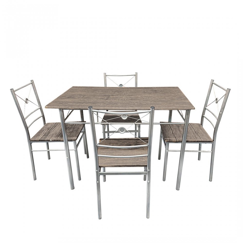 536063 Juego de mesa rectangular y 4 sillas ALDO en madera Gris MDF y metal