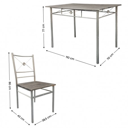 536063 Juego de mesa rectangular y 4 sillas ALDO en madera Gris MDF y metal